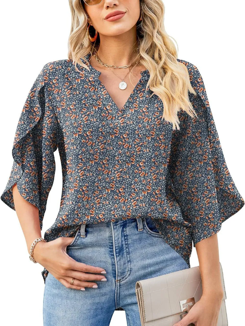 Printed Notched Half Sleeve Blouse, image 26