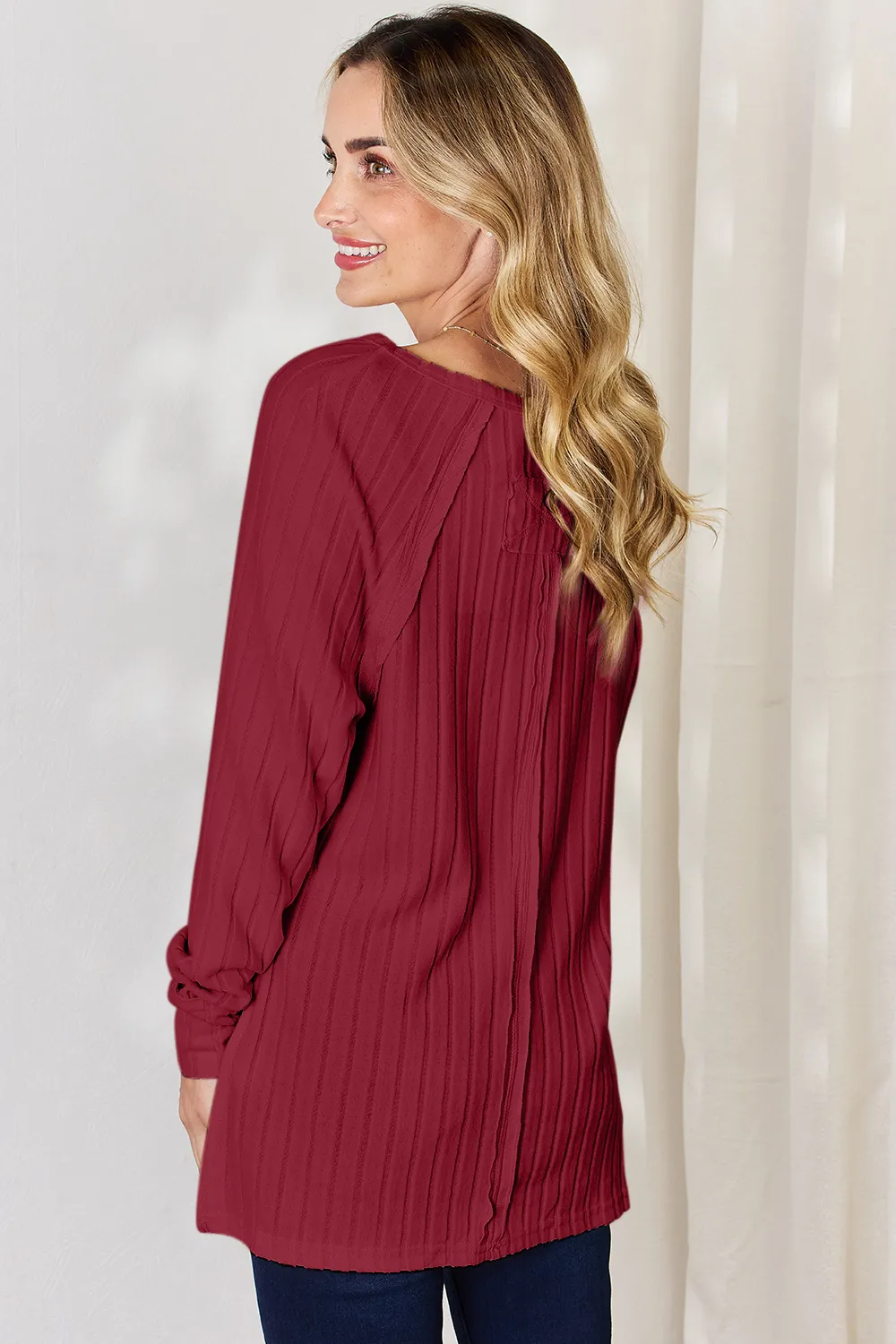 Full Size Ribbed Round Neck Slit T-Shirt, image 36