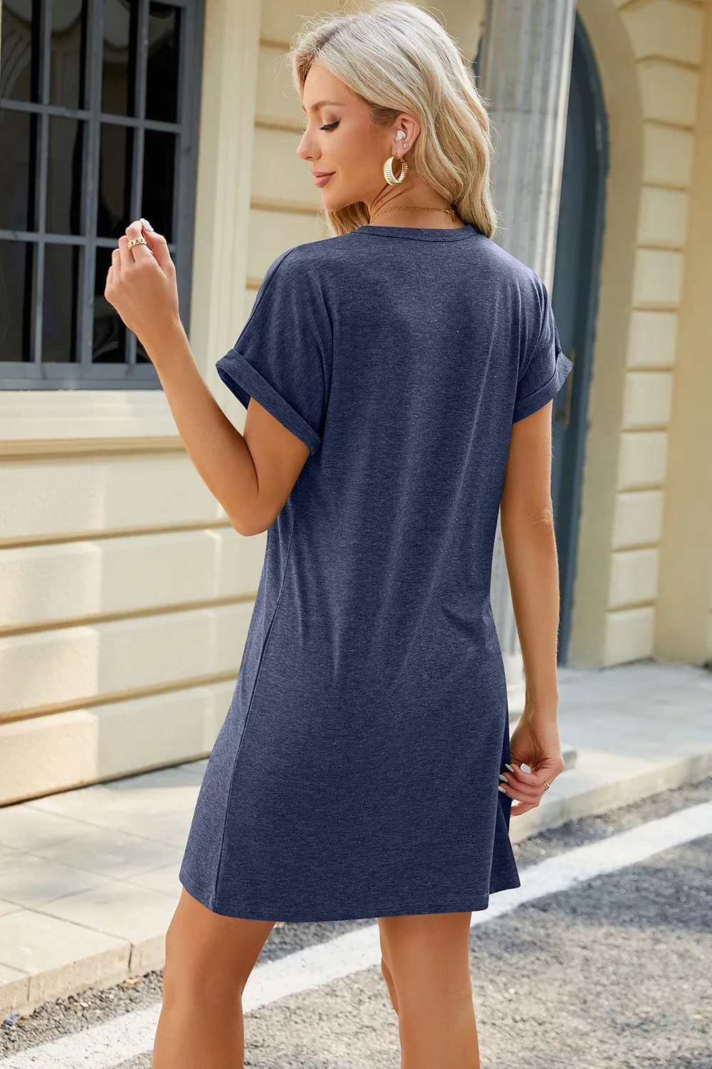 Heathered Round Neck Short Sleeve Dress, image 20