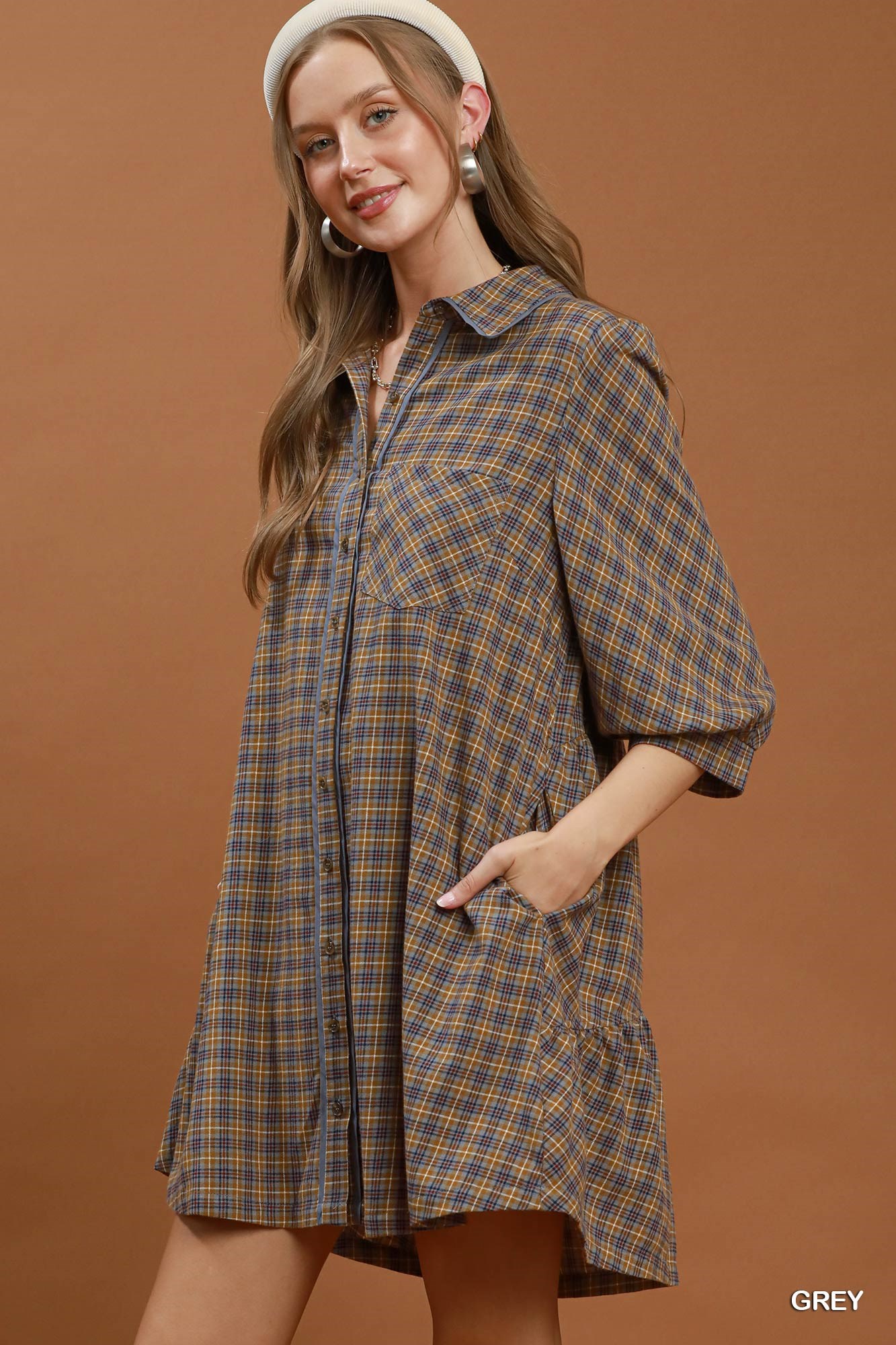 Plaid Button Down Oversized Shirt Dress, image 2