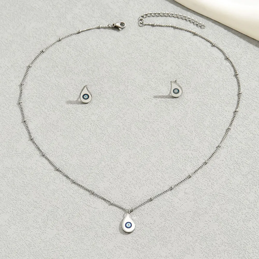 Stainless Steel Resin Necklace and Earrings Jewelry Set, image 5