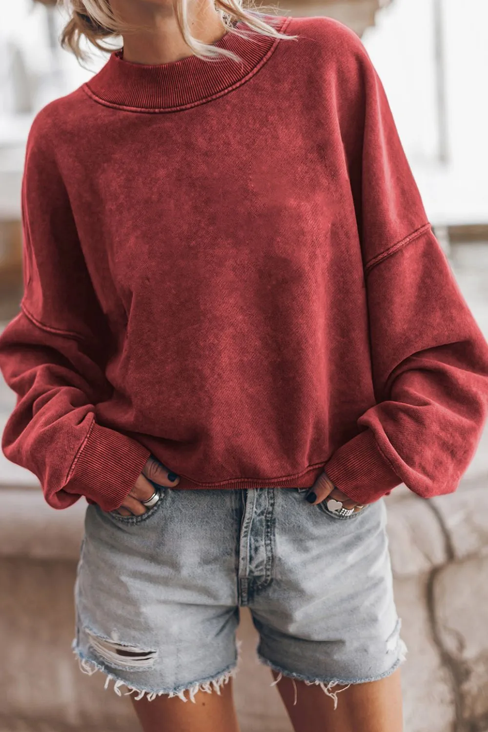 Mock Neck Dropped Shoulder Sweatshirt, image 27