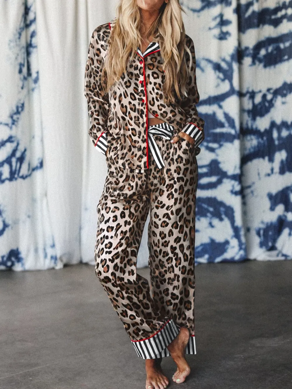 Leopard and Striped Trim Shirt and Pants Set, image 11