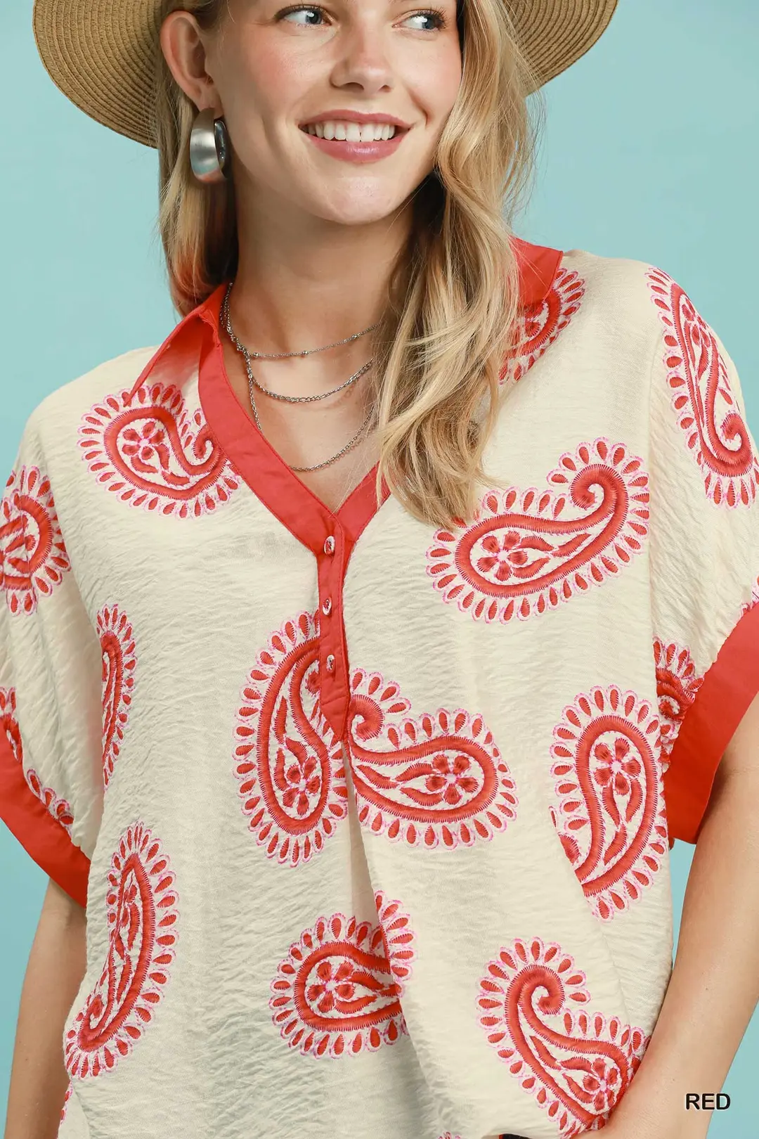 Paisley Print Contrast Trim Top, image 4
