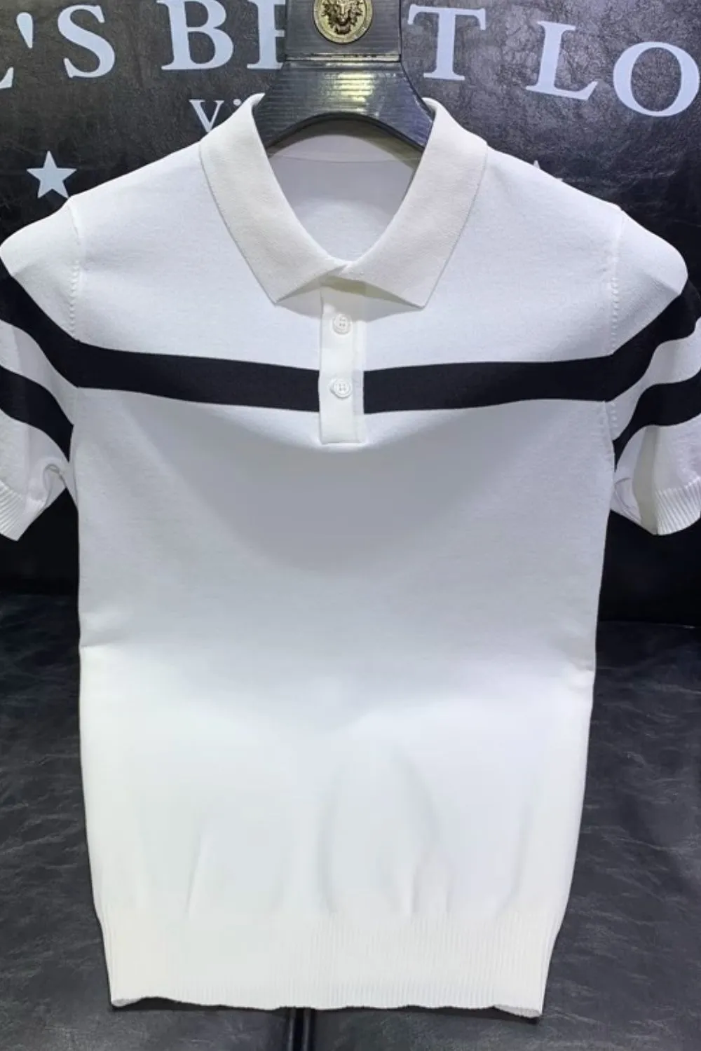 Men's Full Size Striped Collared Neck Short Sleeve Polo Plus Size, image 2