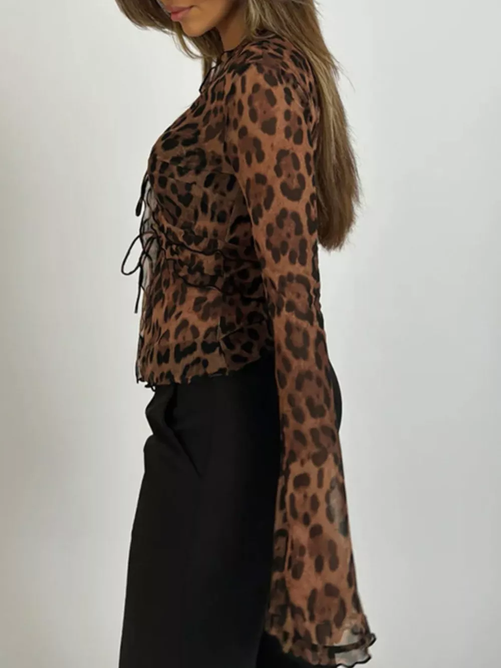 Leopard Print Tie Front Blouse, image 9