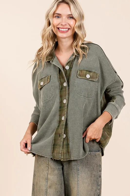 Mineral Washed Plaid Button Down Shacket, image 2