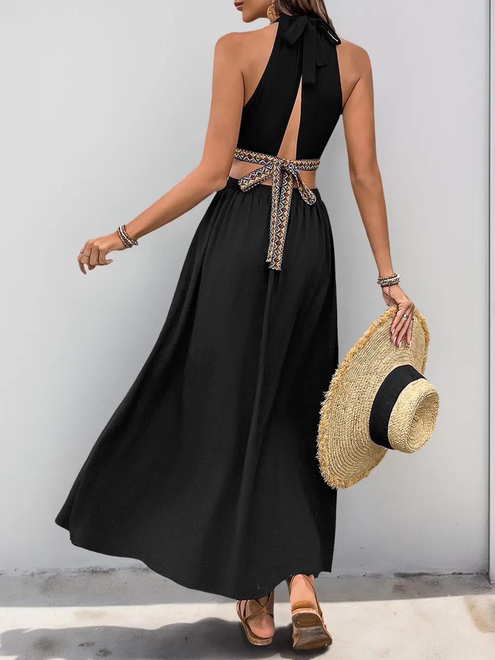 Cutout Grecian Neck Tied Back Dress, image 7