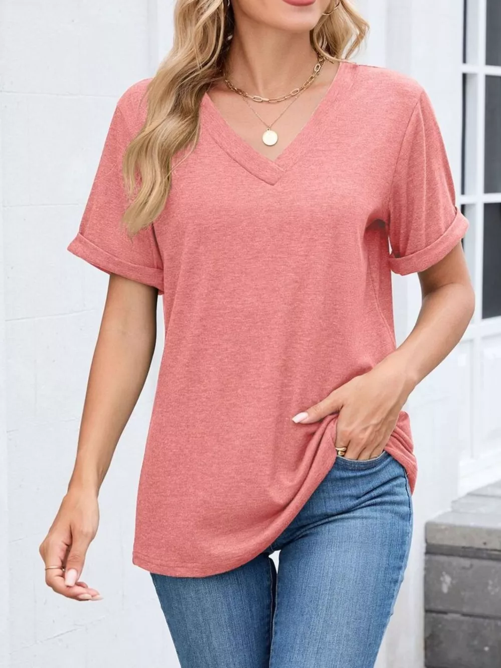 Casual V-Neck Short Sleeve T-Shirt, image 33