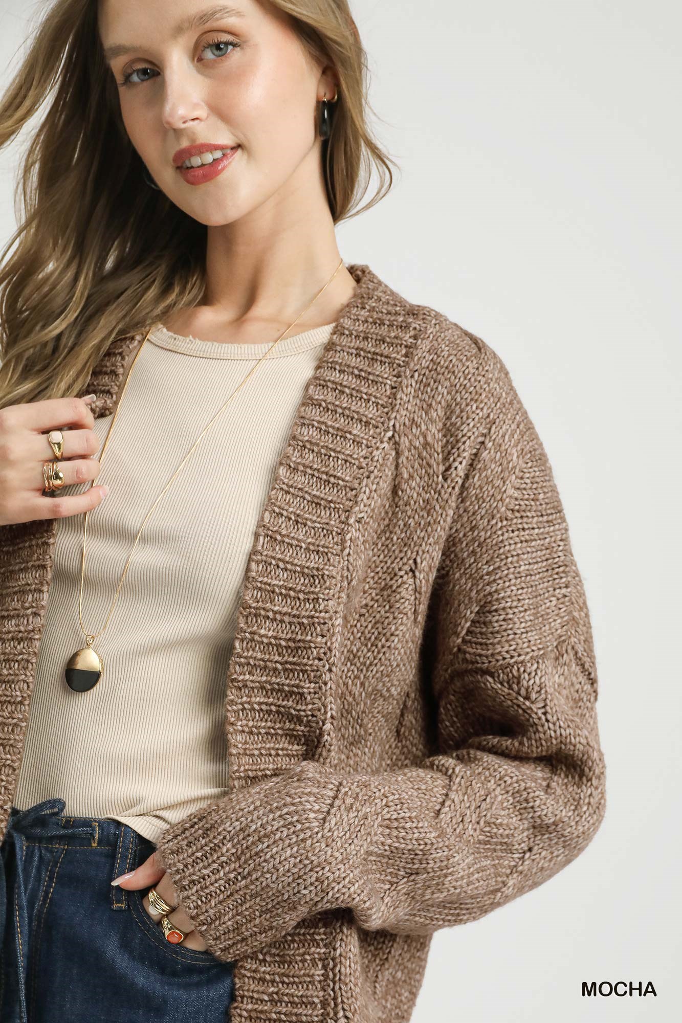 Chunky Cable Knit Open Front Cardigan, image 6