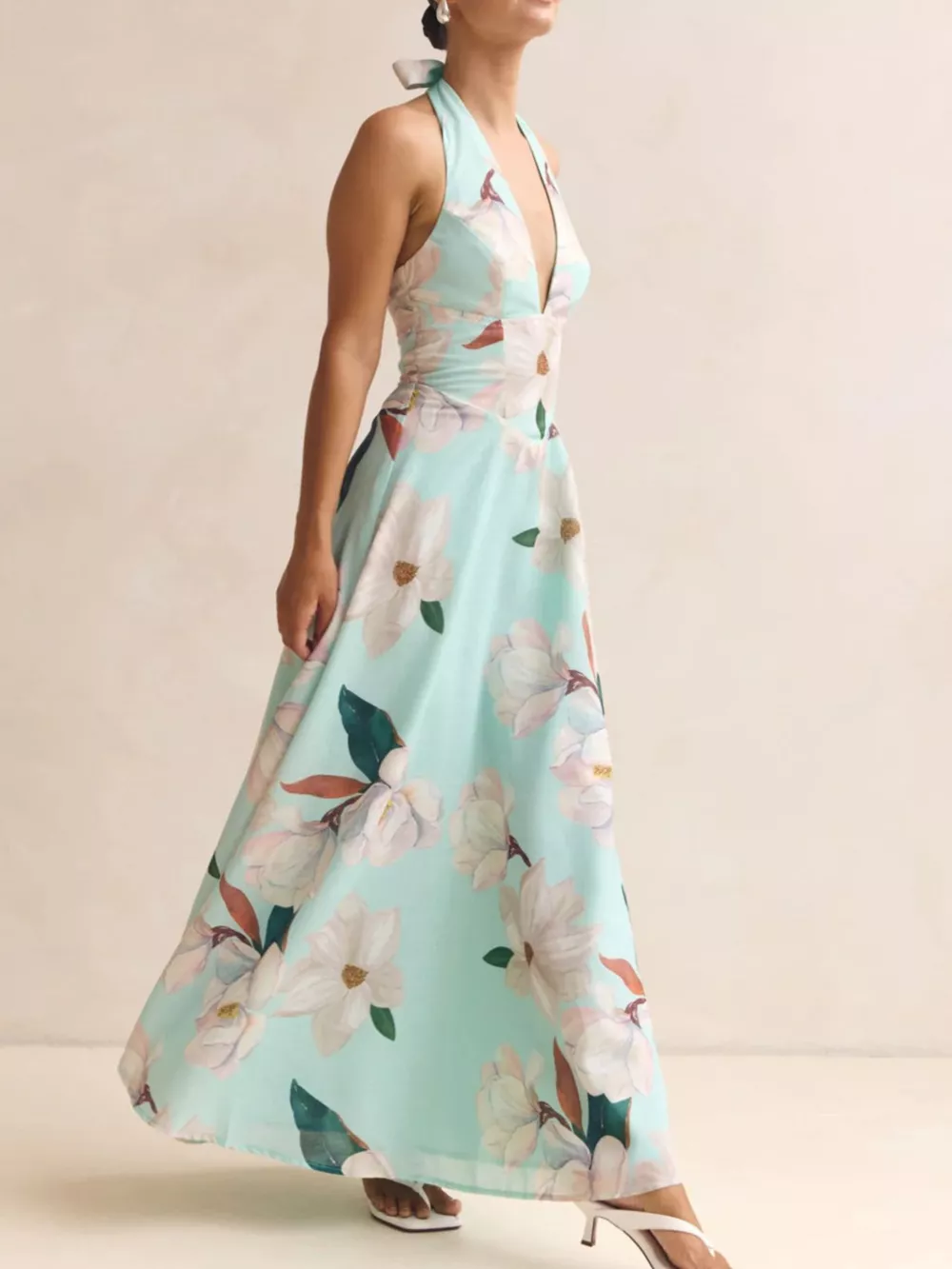 Floral Print Halter Neck Maxi Dress, image 3