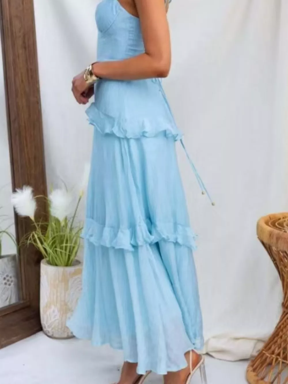Ruffled Lace Up Back Maxi Dress, image 4