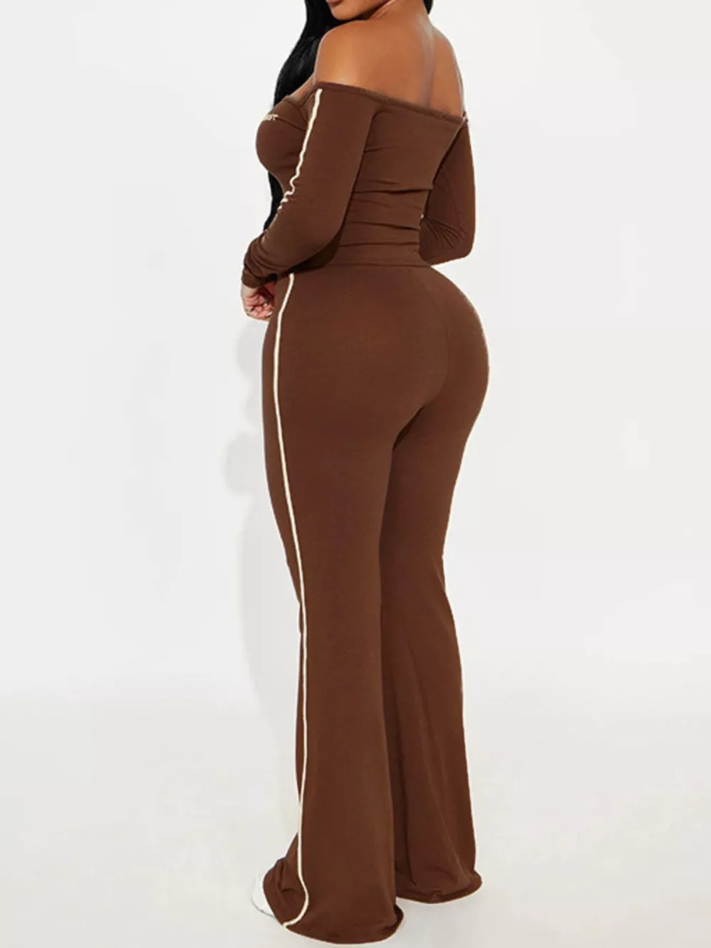 Off-Shoulder Crop Top and Flare Pant Lounge Set, image 2