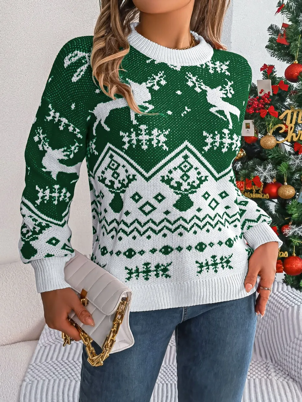 Christmas Element Round Neck Long Sleeve Sweater, image 11