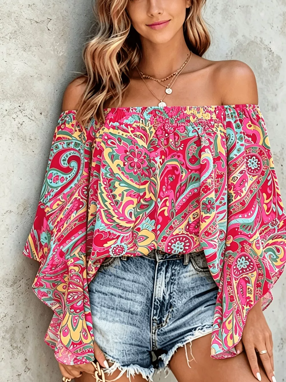 Printed Off Shoulder Blouse, image 5