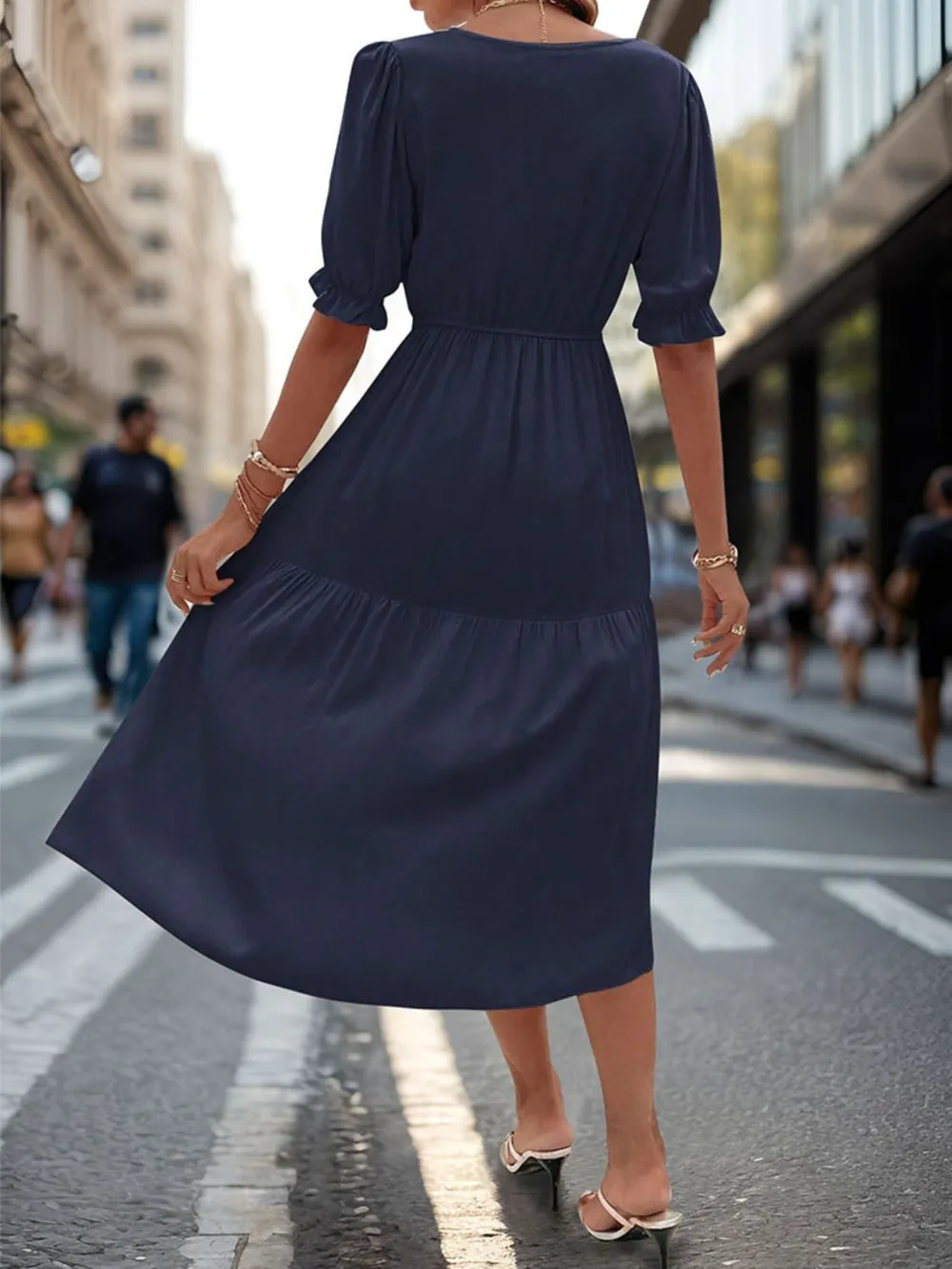 Ruched V-Neck Half Sleeve Midi Dress, image 14