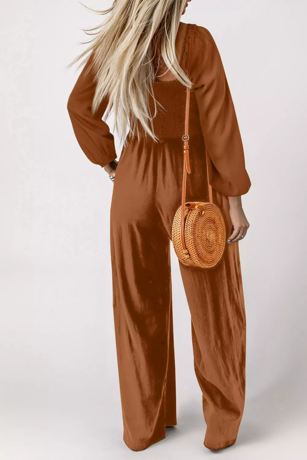 Boho Smocked Square Neck Wide Leg Jumpsuit, image 4