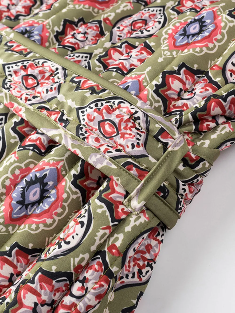 Belted Open Front Floral Winter Coat, image 11