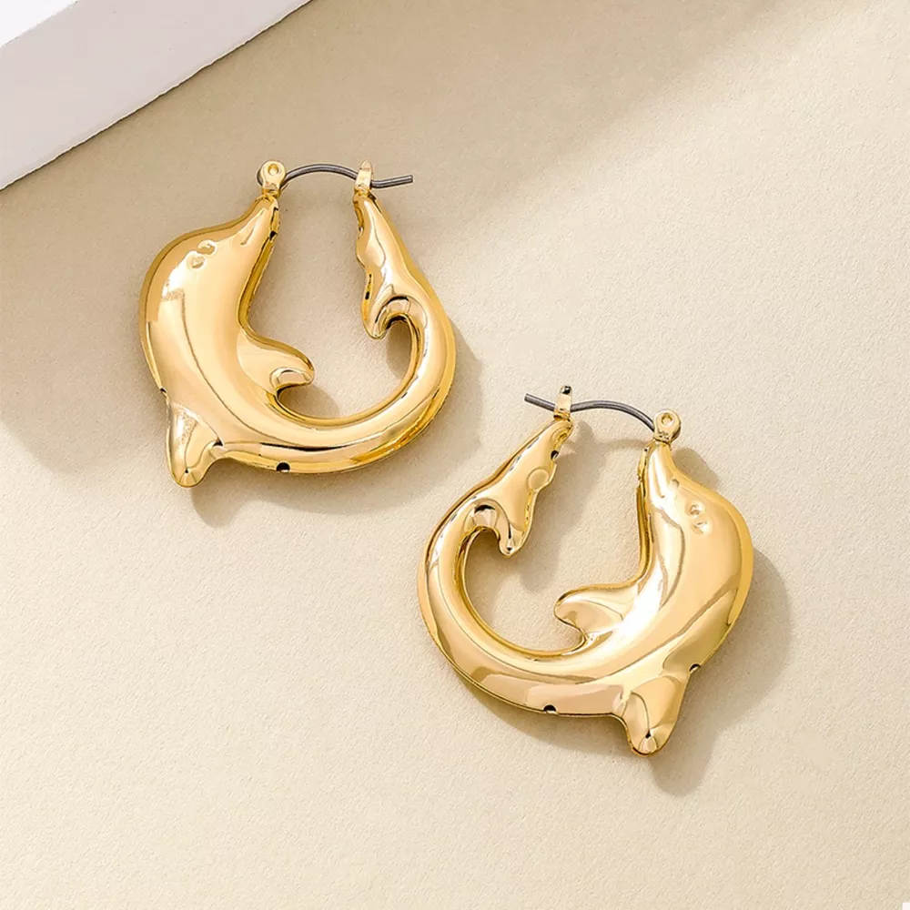 18K Gold-Plated Dolphin Hoop Earrings, image 3