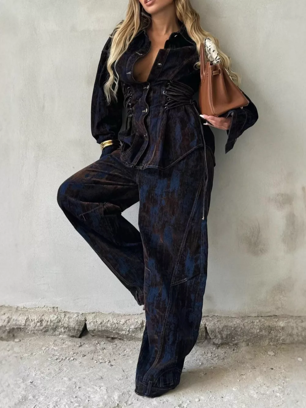 Lace Up Button Up Jacket and Jeans Denim Set, image 7