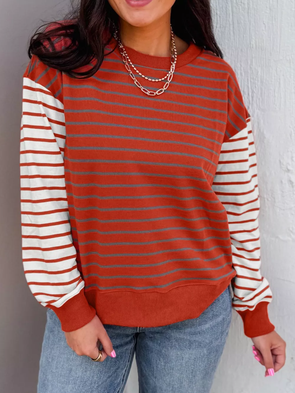 Striped Color Block Long Sleeve Sweatshirt, image 3
