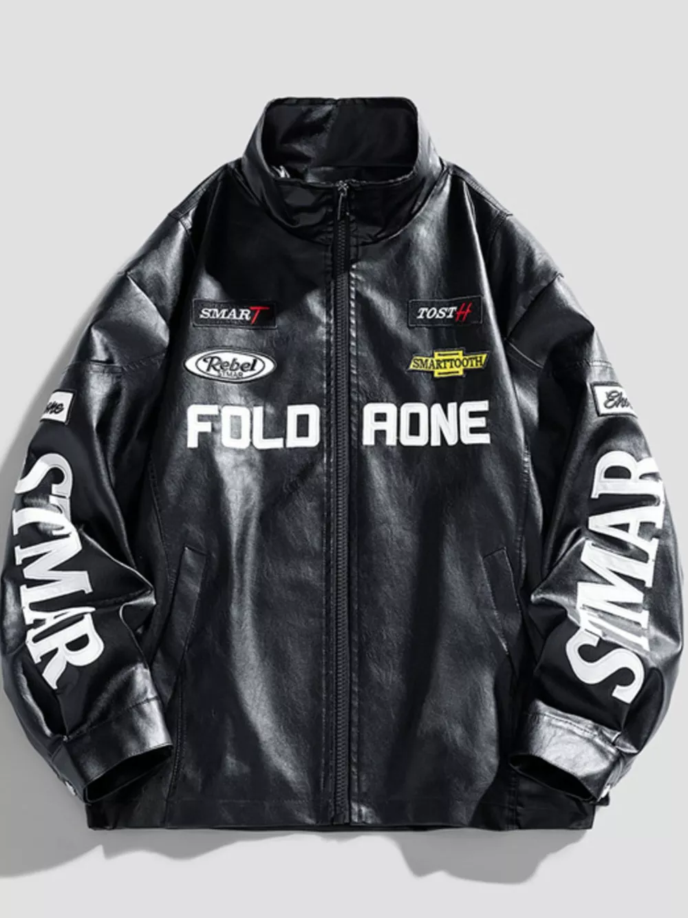 Men's Plus Size Faux Leather Zip Up Jacket