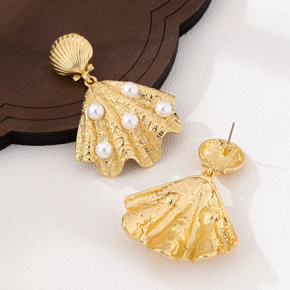 18K Gold-Plated Shell Pearl Drop Earrings, image 4