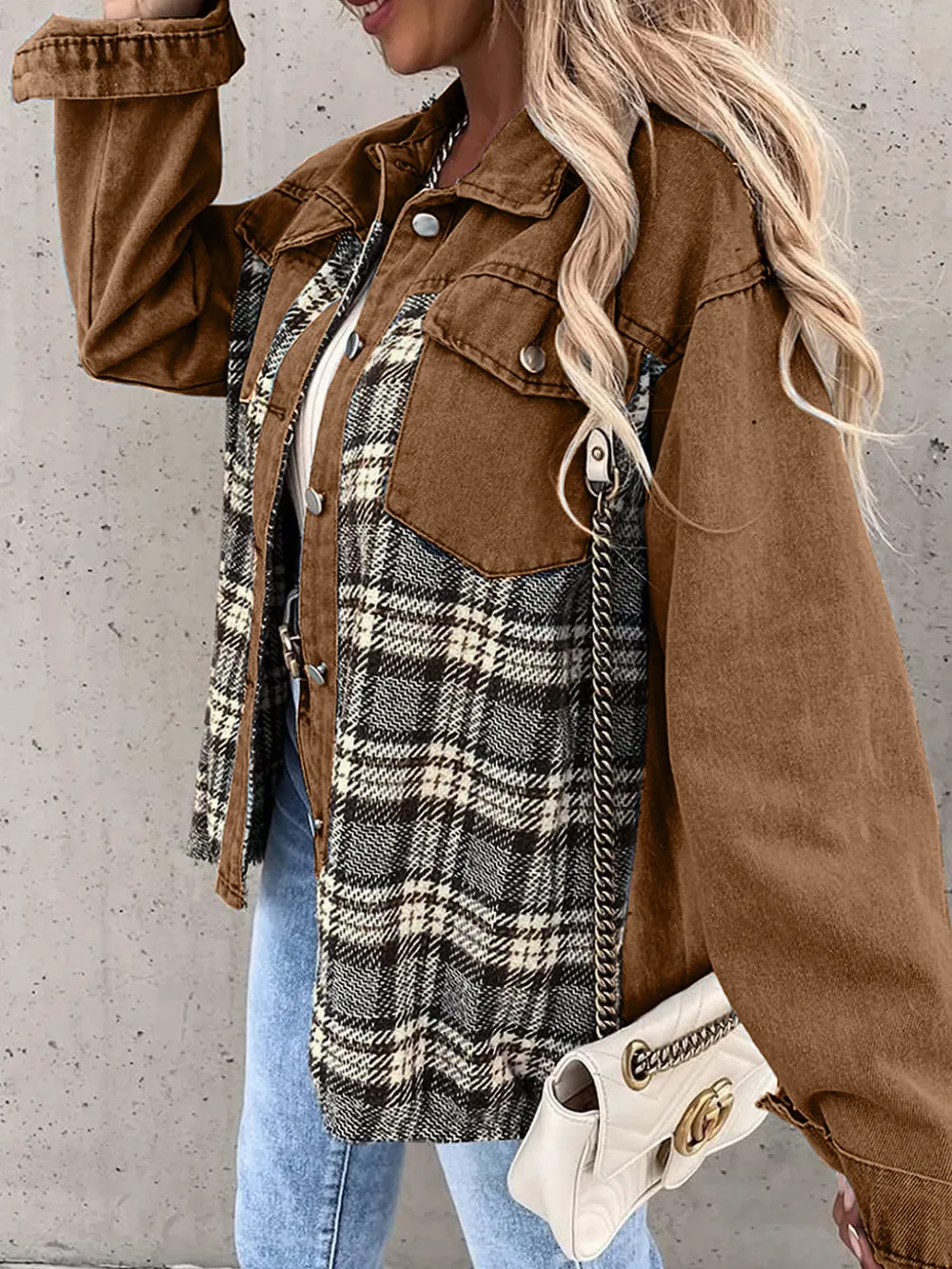 Plaid Button Up Dropped Shoulder Jacket, image 27