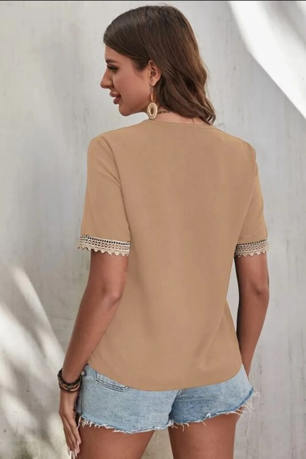 Full Size Lace Detail V-Neck Short Sleeve Blouse Plus Size, image 20