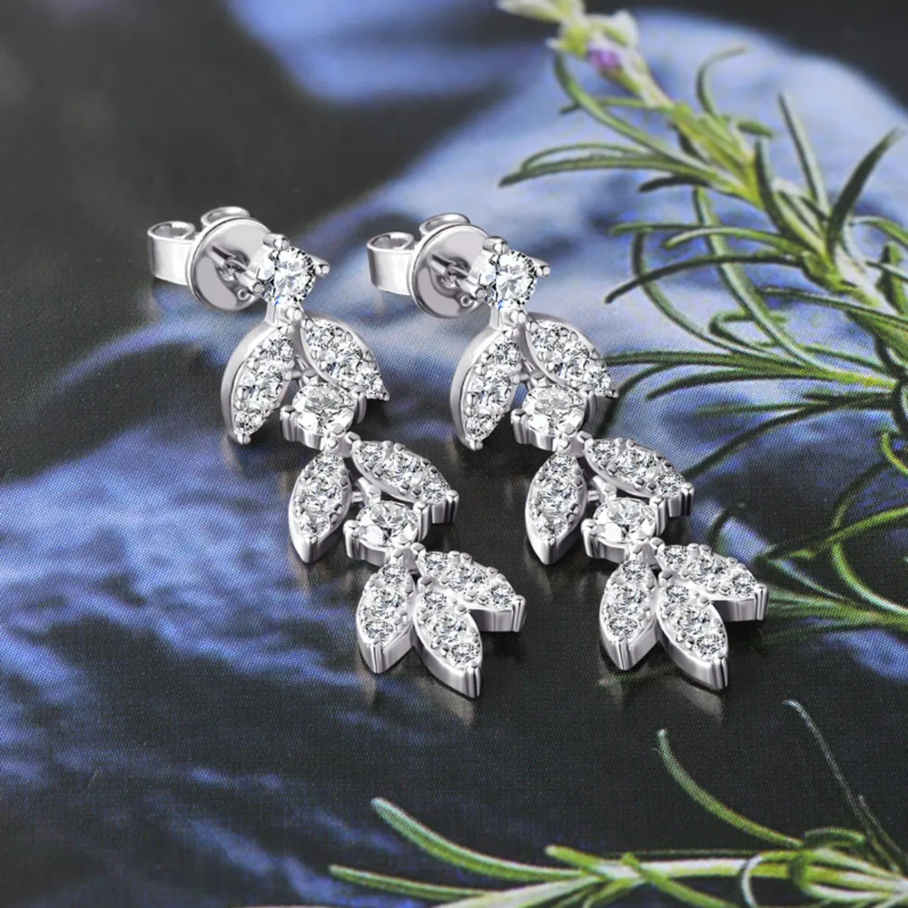 925 Sterling Silver Moissanite Leaf Earrings, image 4