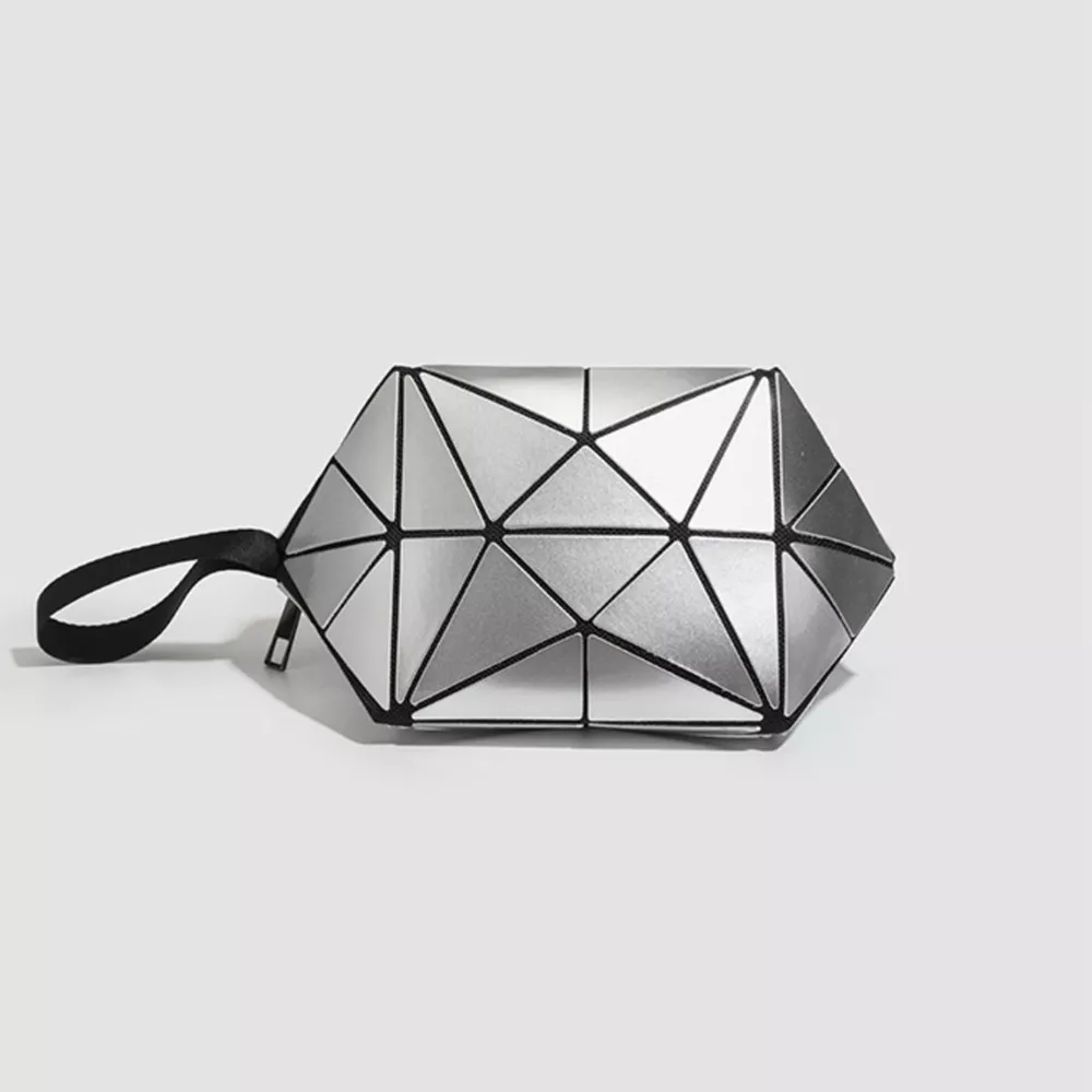 Geometric Metallic Silver Clutch with Modern Origami Design, image 8