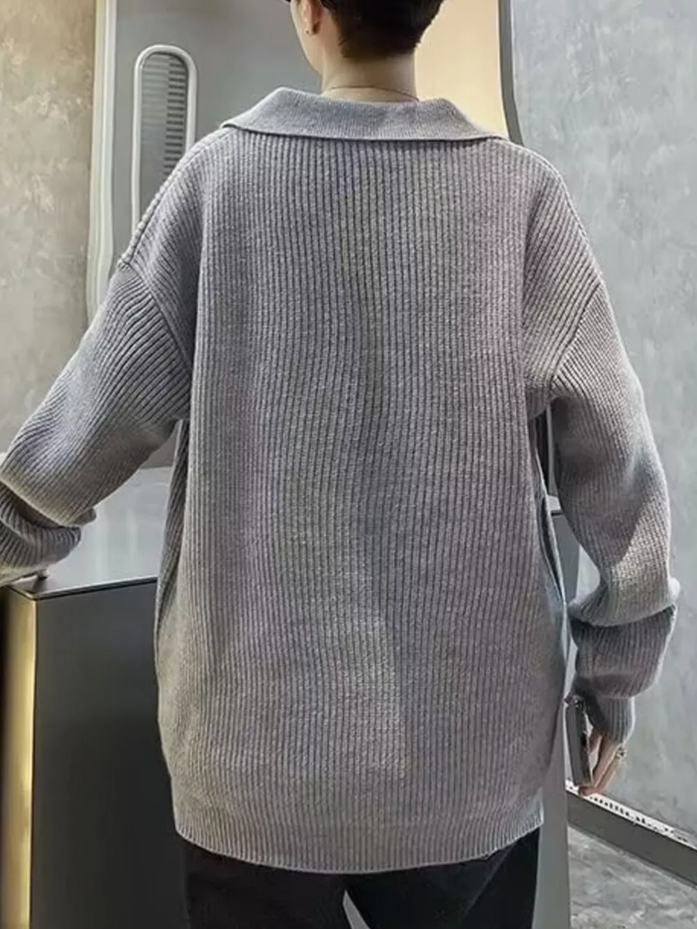Men's Casual Knitted Polo Collar Pullover, image 3