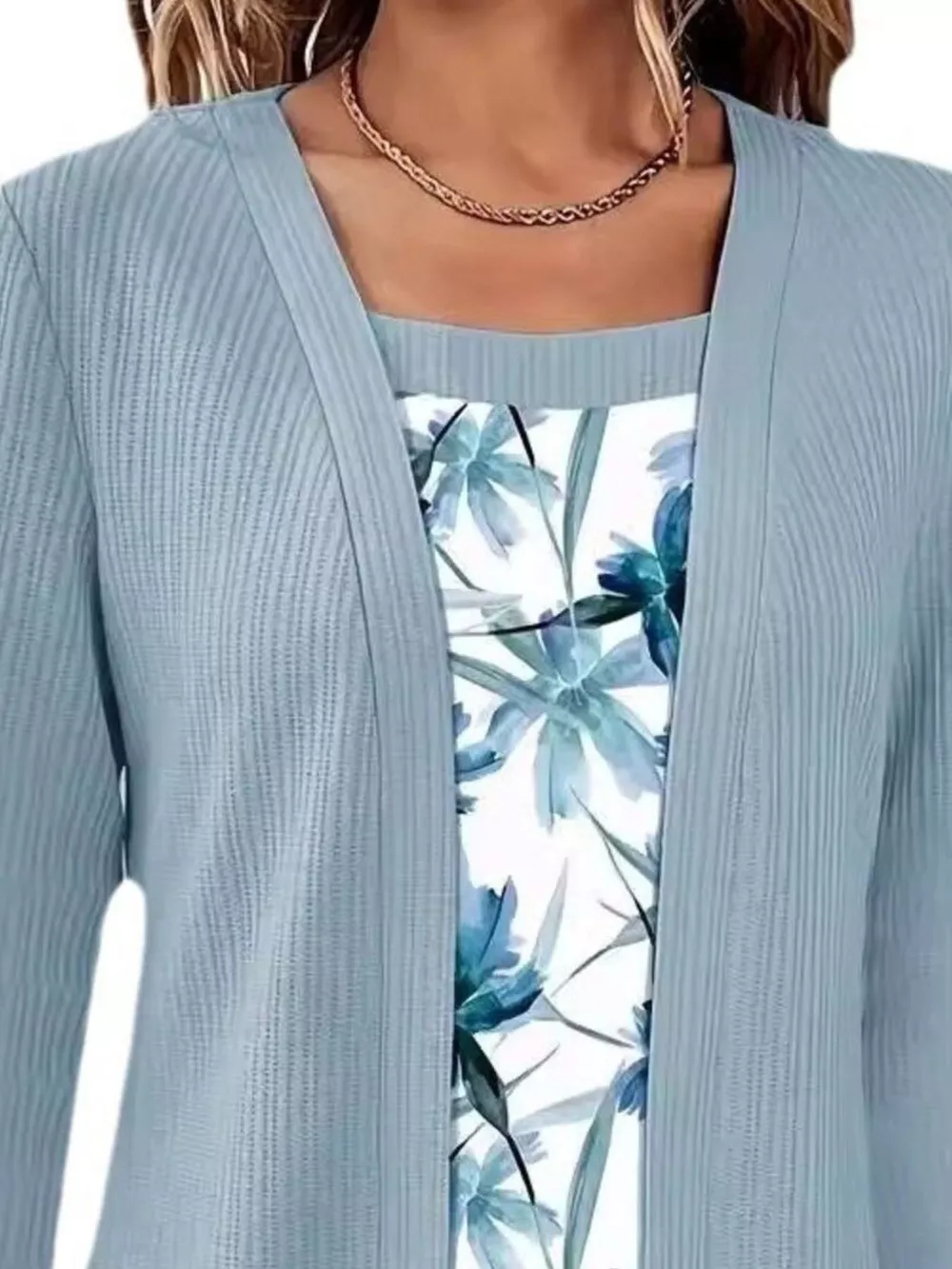 Floral Print Casual Fake Two Piece Top, image 9