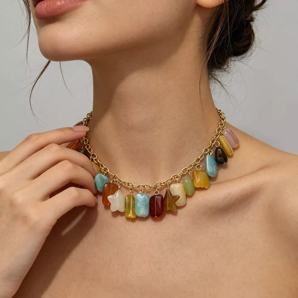 Bohemian Multi-Color Gemstone Charm Necklace, image 2
