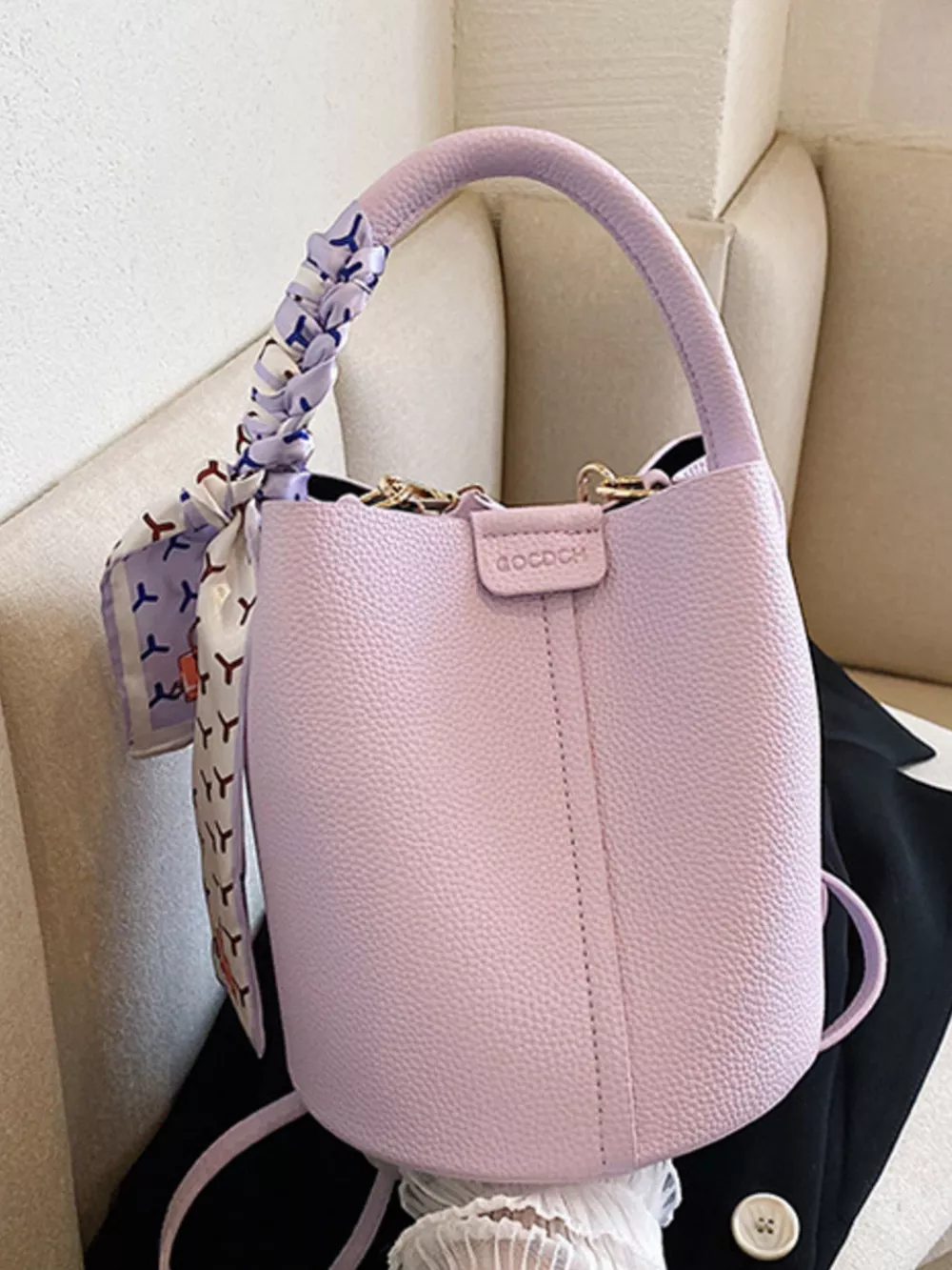 Bucket Crossbody Bag with Scarf Accent, image 4