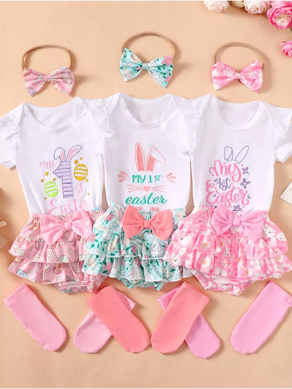 Children's Ruffled Trim Bodysuit and Skirt Set with Headband, image 2