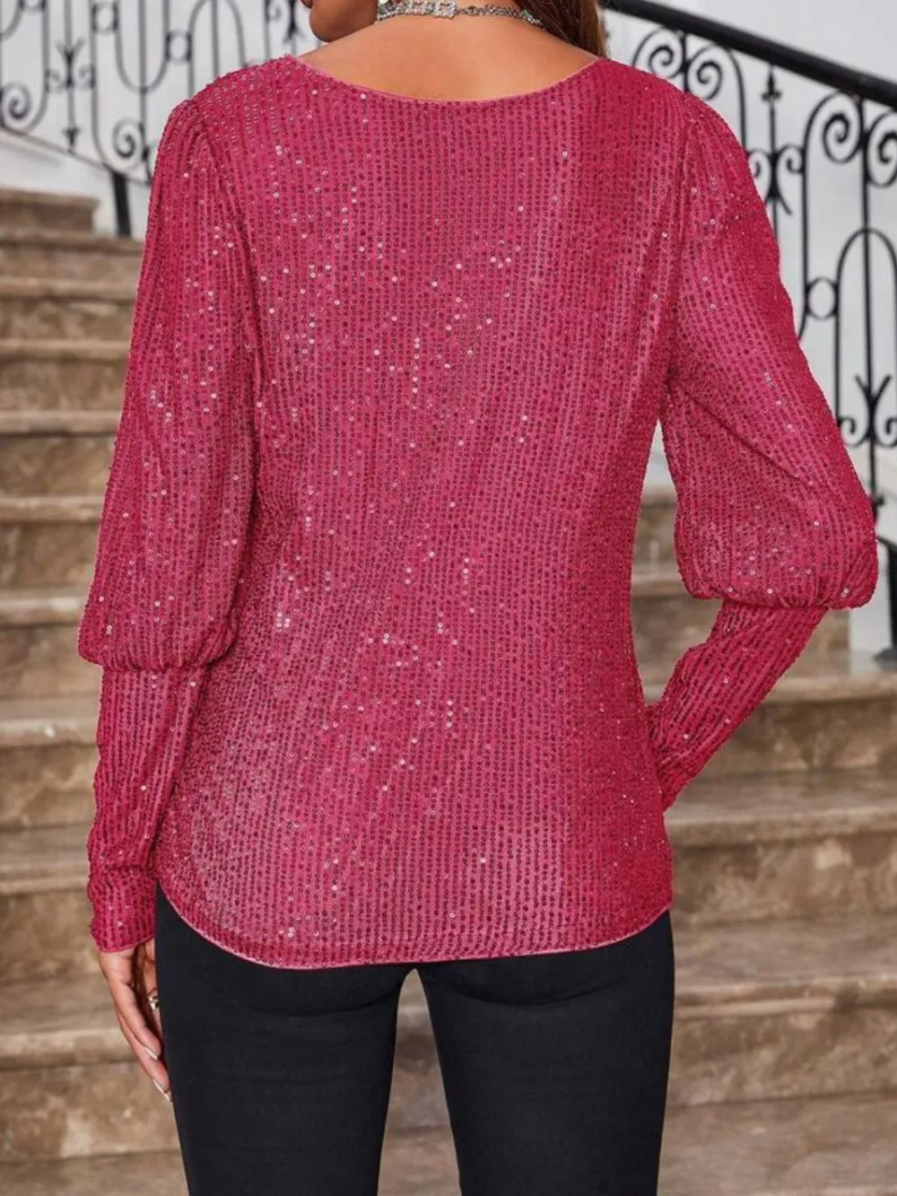 Sequin Boat Neck Long Sleeve Top, image 12