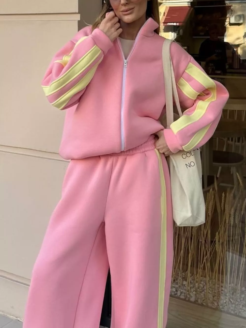 Contrast Striped Zip Up Top and Pants Set, image 11