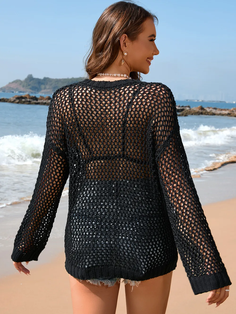 Heart Openwork Long Sleeve Cover-Up, image 2