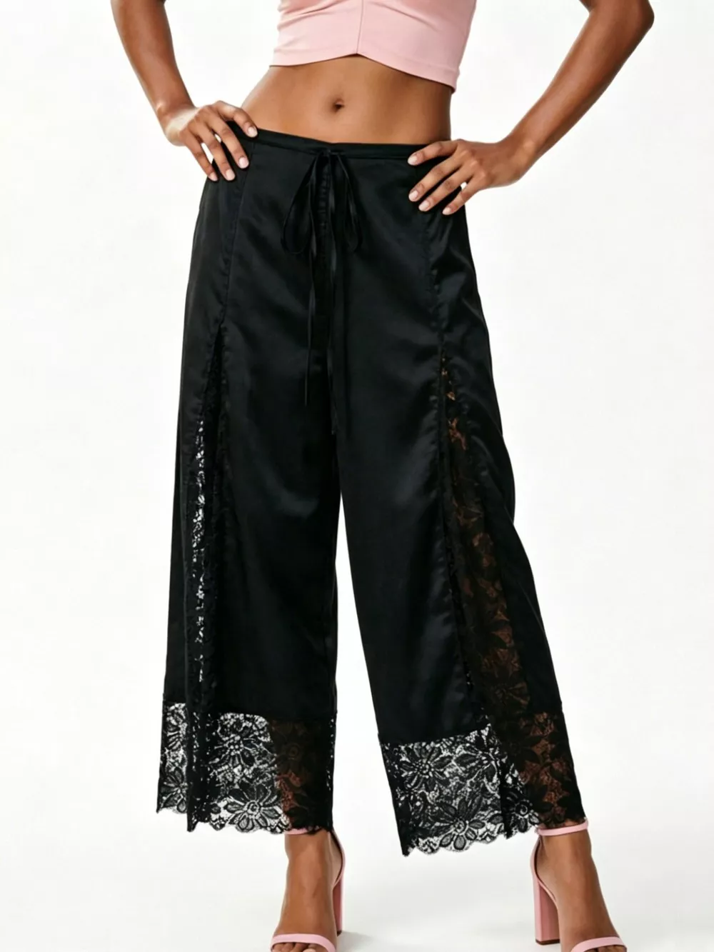 Lace Trim Wide-Leg Cropped Pants, image 17