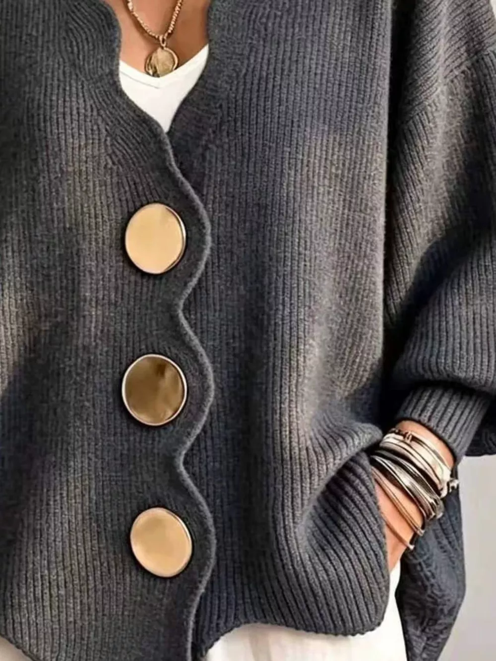Full Size Scalloped-Edge Oversized Button-Down Cardigan Plus Size, image 18