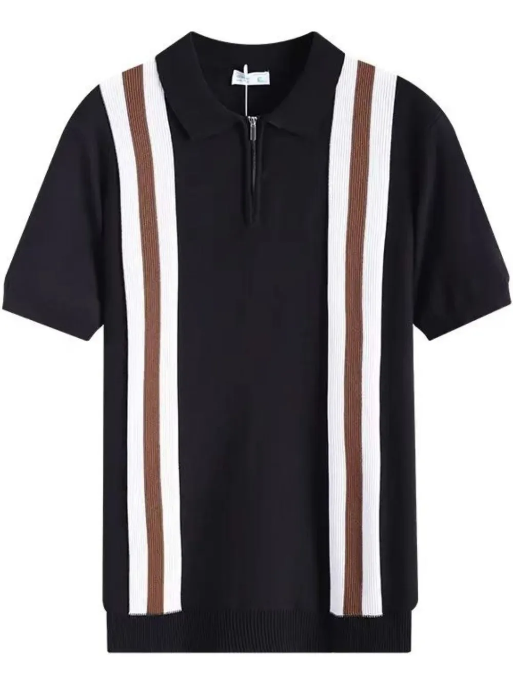 Men's Full Size Contrast Zip Collar Short Sleeve Knit Polo Plus Size, image 2