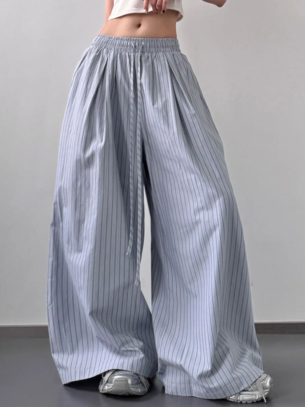 Striped Wide Leg Drawstring Pants, image 5