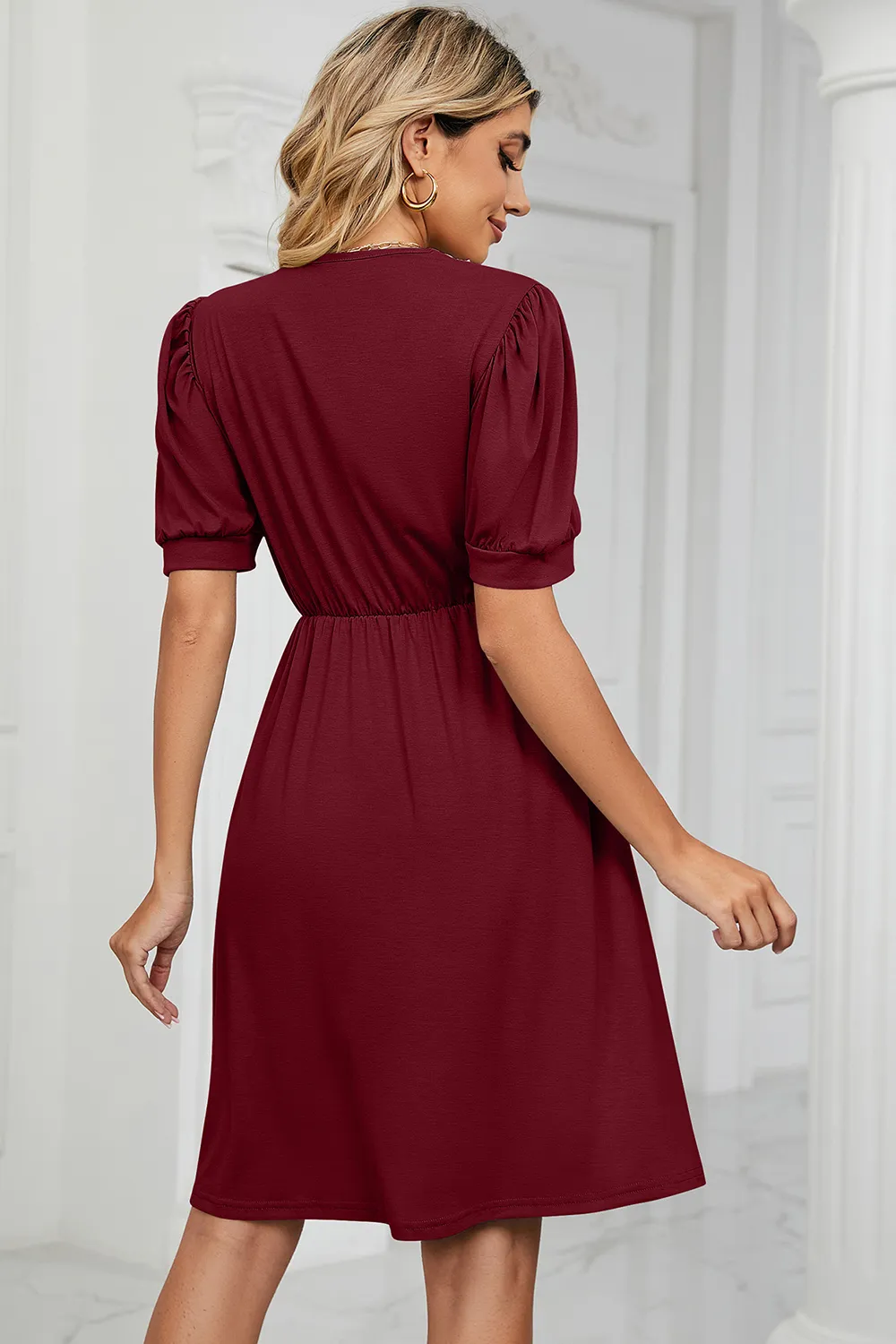 V-Neck Puff Sleeve Dress, image 3