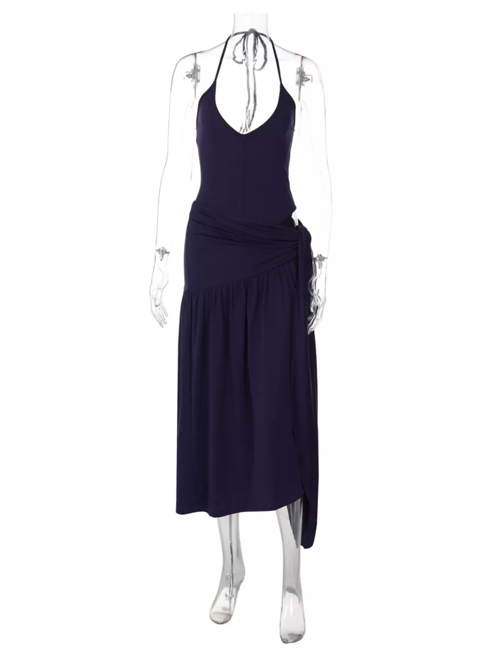 Halter Neck Ruched Bodysuit and Maxi Skirt Set, image 18