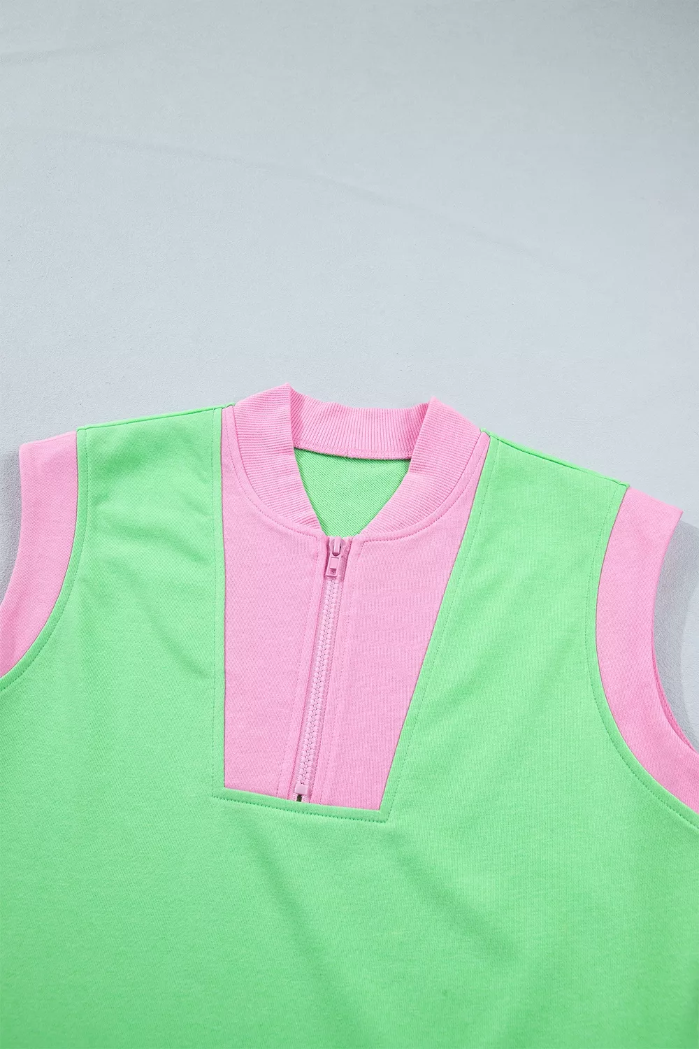 Color Block Accent Half Zip Top Athleisure Shorts Set, image 4