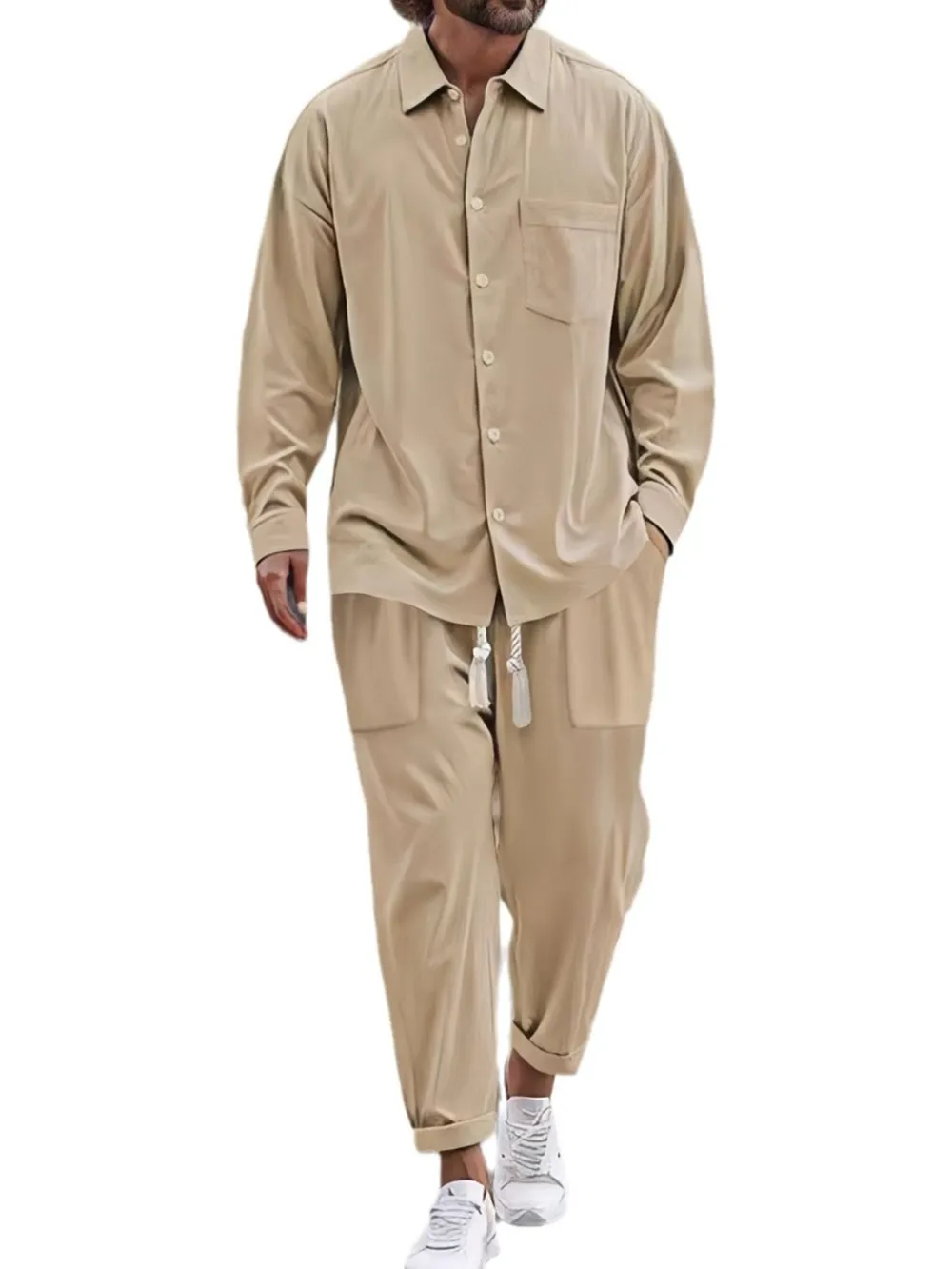 Men's Button Down Long Sleeve Shirt and Pants Set, image 7