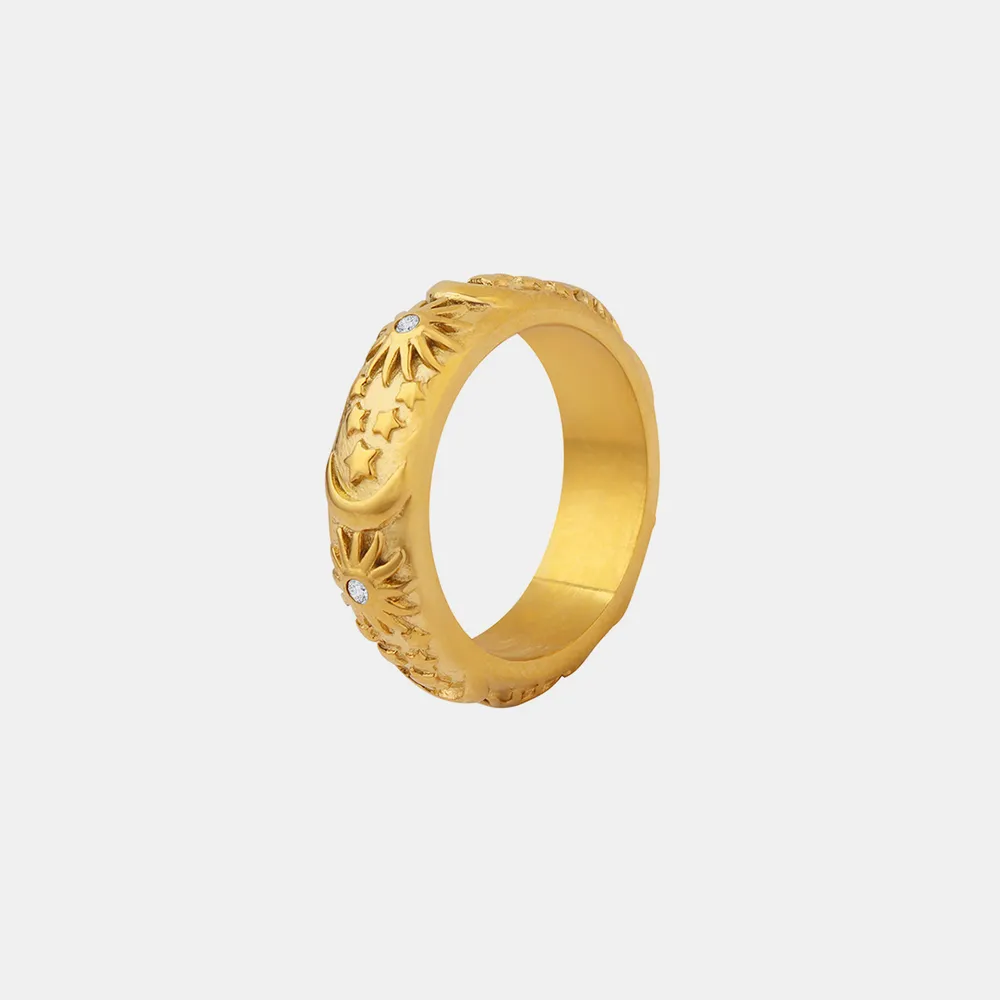 Titanium Steel Inlaid Zircon Embossed Ring, image 2