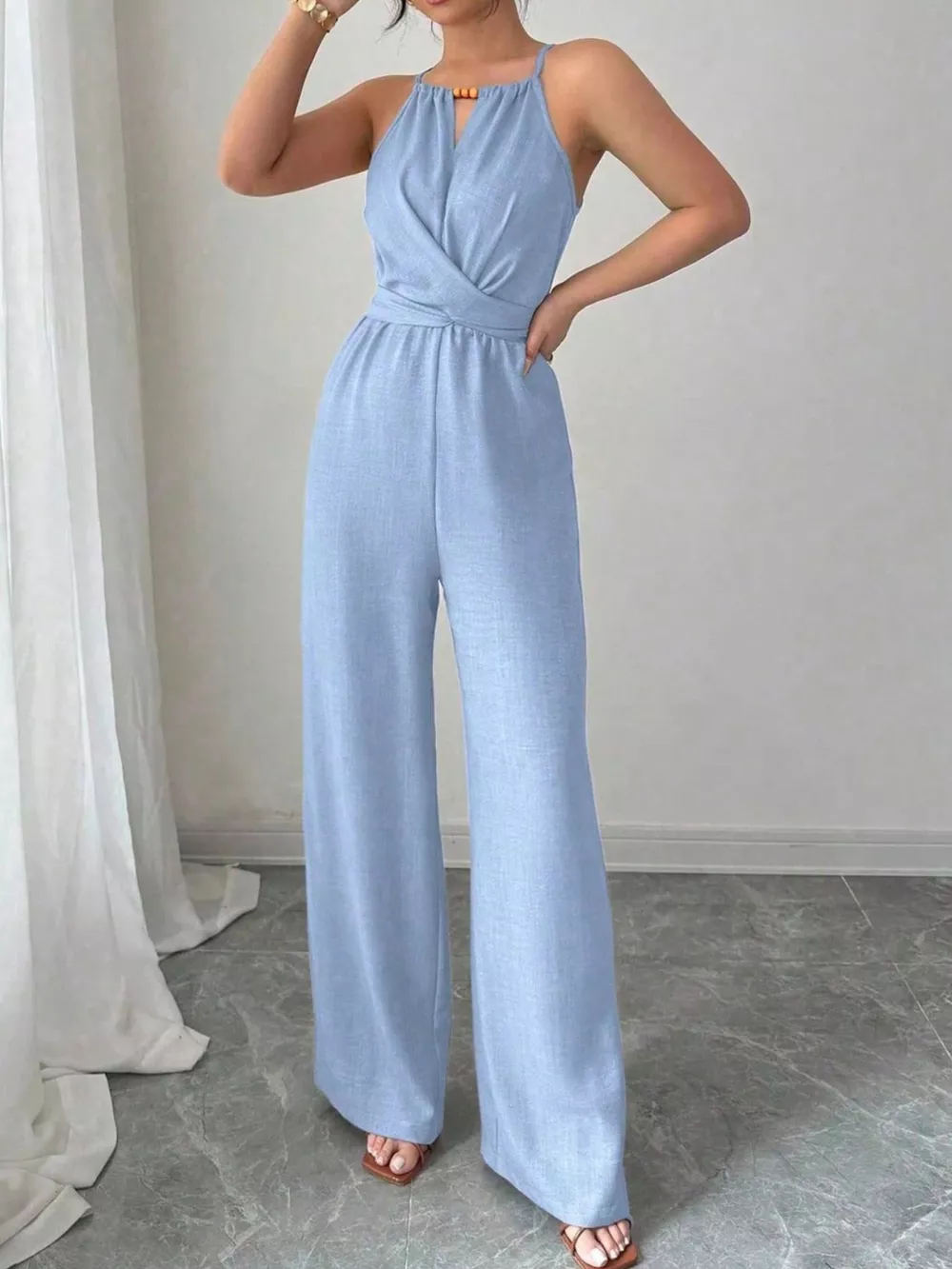 Sleeveless Tie Waist Wide-Leg Jumpsuit, image 12