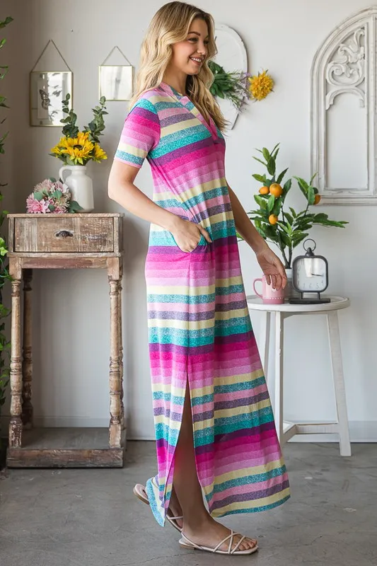 Full Size Striped Short Sleeve Maxi Tee Dress Plus Size, image 11
